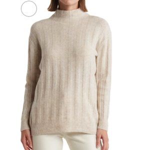 New ELIE TAHARI Cozy Mock Neck Knit Pullover Women's Sweater OAT Heather SMALL